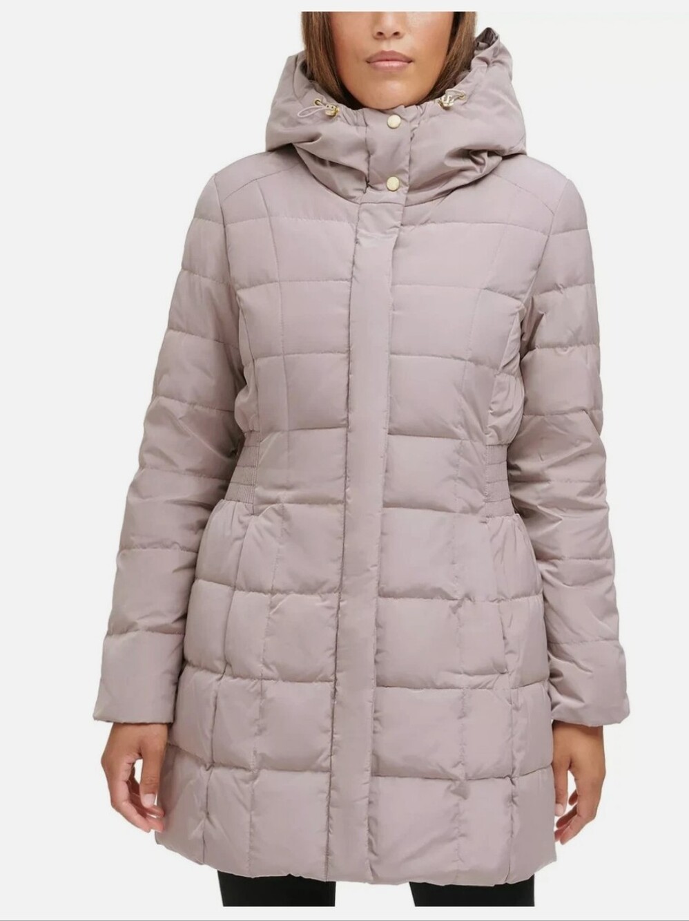 Cole Haan Women's Quilted Cashew Hooded Puffer Coat - Taupe Size S